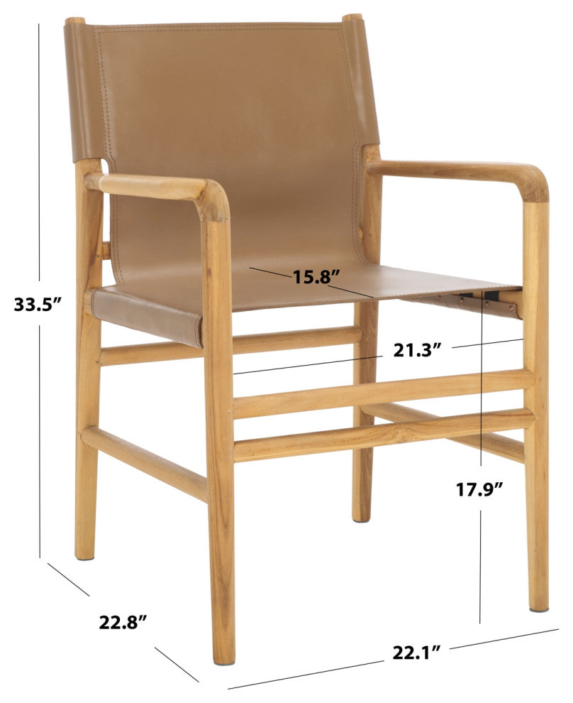 Safavieh Couture Cassaphina Leather Arm Chair, Brown/Natural