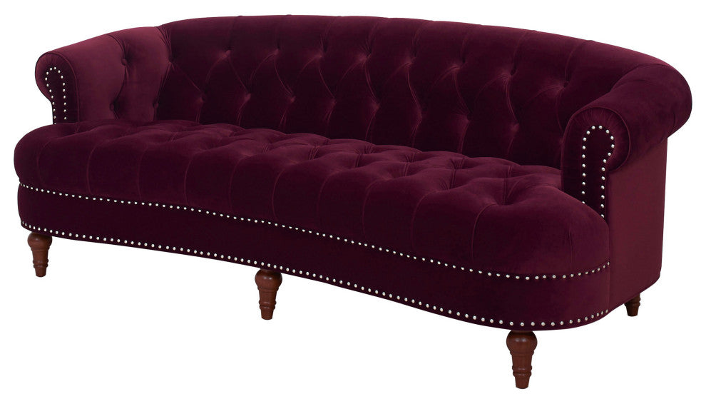 La Rosa Victorian Chesterfield Tufted Sofa, Burgundy Velvet