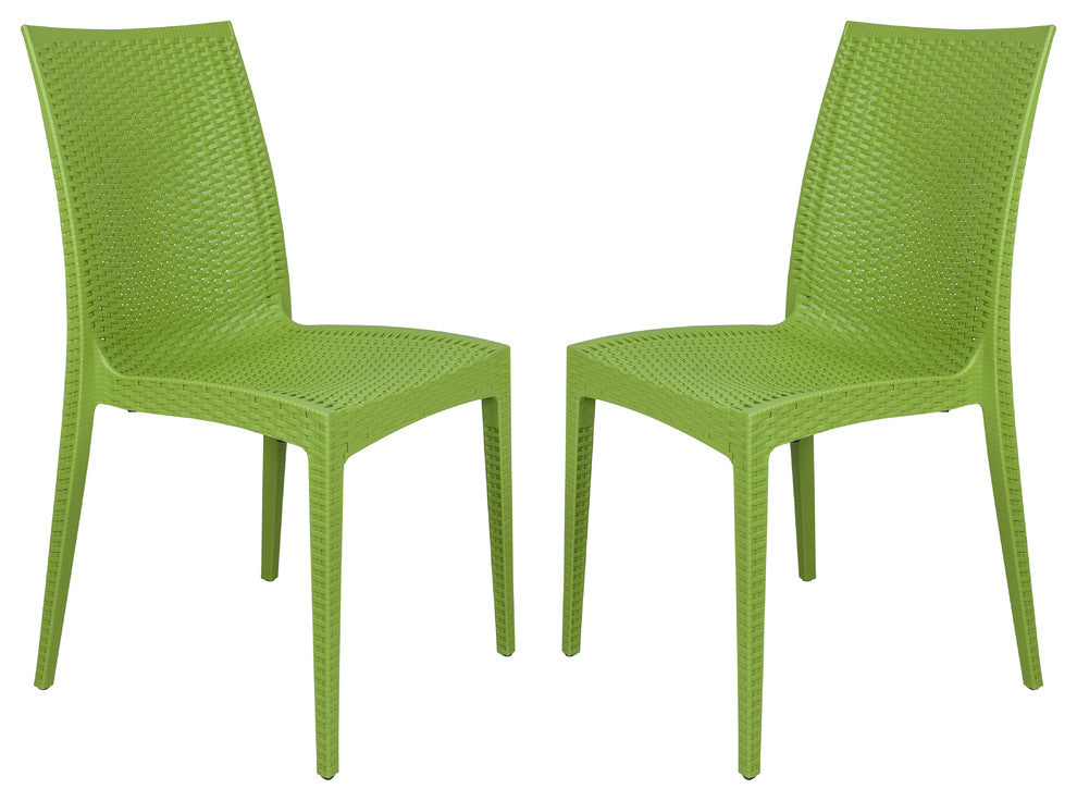 Leisuremod Weave Mace Indoor Outdoor Patio Chair, Set of 2, Green