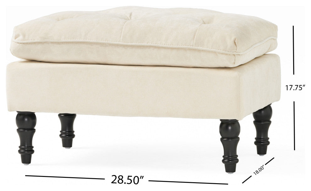 GDF Studio Cordoba Contemporary Button Tufted Fabric Ottoman, Ivory White