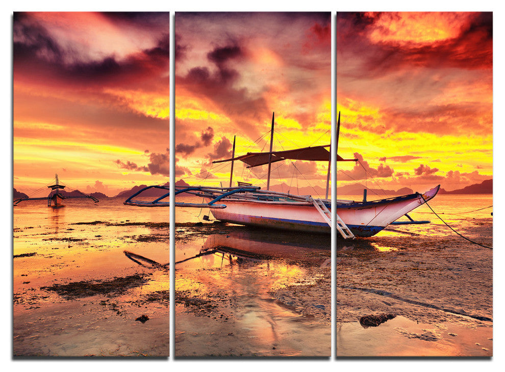 "Beautiful Boat Under Yellow Sky" Metal Wall Art, 3 Panels, 36"x28"