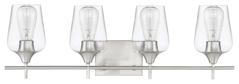 Octave Bathroom Vanity Light, Satin Nickel, 4-Light