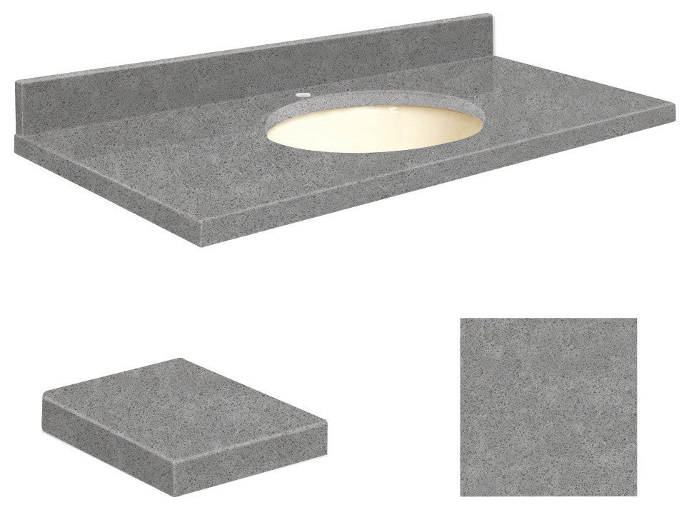 Quartz 31"x22" Vanity Top, Single Faucet Hole, Urban Grey, Biscuit Bowl