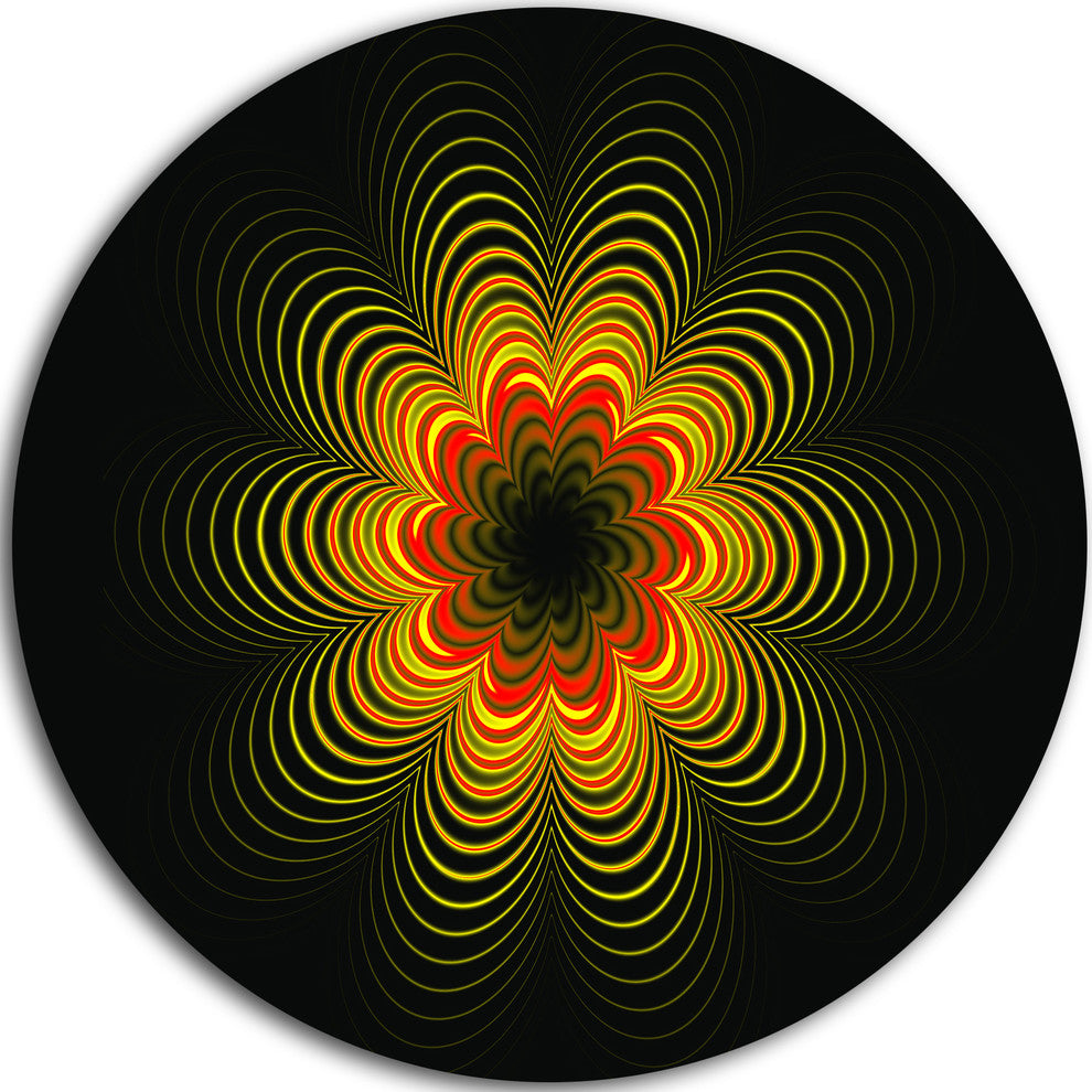 Psychedelic Yellow Fractal Flower, Floral Disc Metal Wall Art, 11"