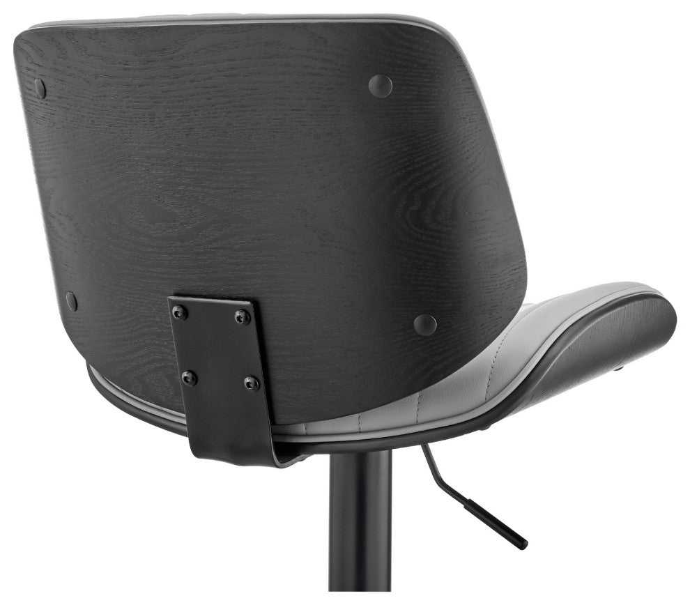 Adjustable Gray Faux Leather Black Steel and Wood Bar Stool