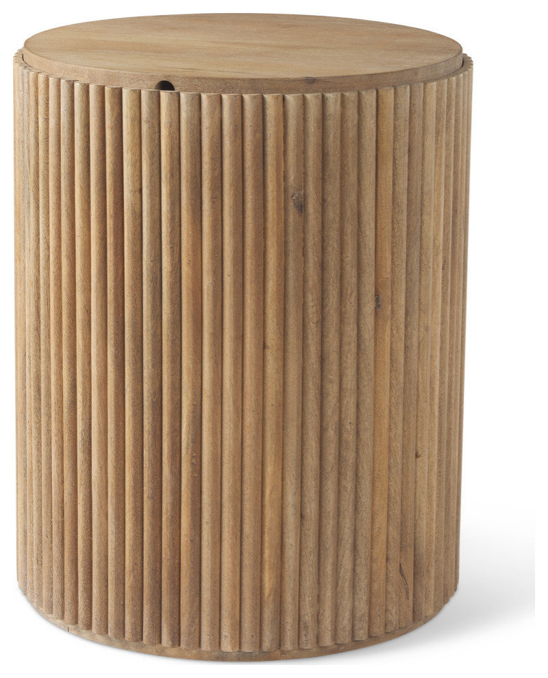 Terra 18Lx18Wx22H Light Brown Wood Fluted Round Side Table