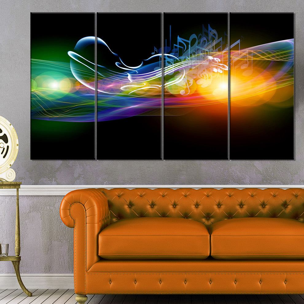 Waves of Music Fractal Design, Abstract Canvas Art Print, 48"x28", 4 Panels