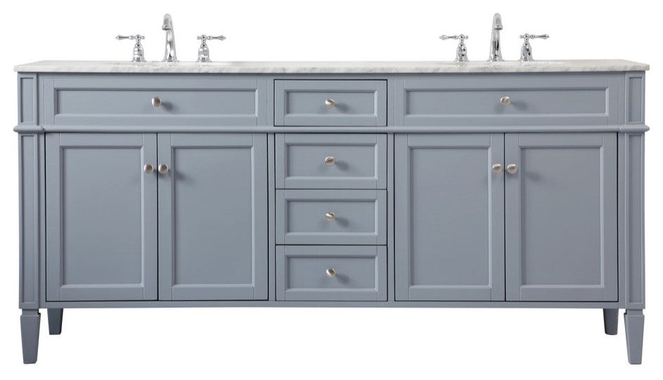 Home Living Vanity with Carrara White Marble Countertop, Gray, 72", Double Sink