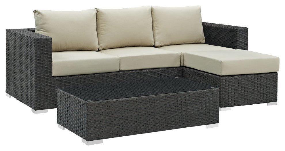 Canvas Antique Beige Sojourn 3-Piece Outdoor Patio Sunbrella Sectional Set