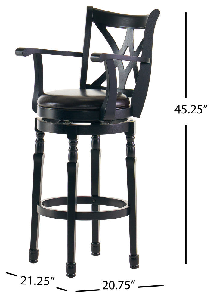 Similan Contemporary Bonded Leather Swivel Barstool, Black