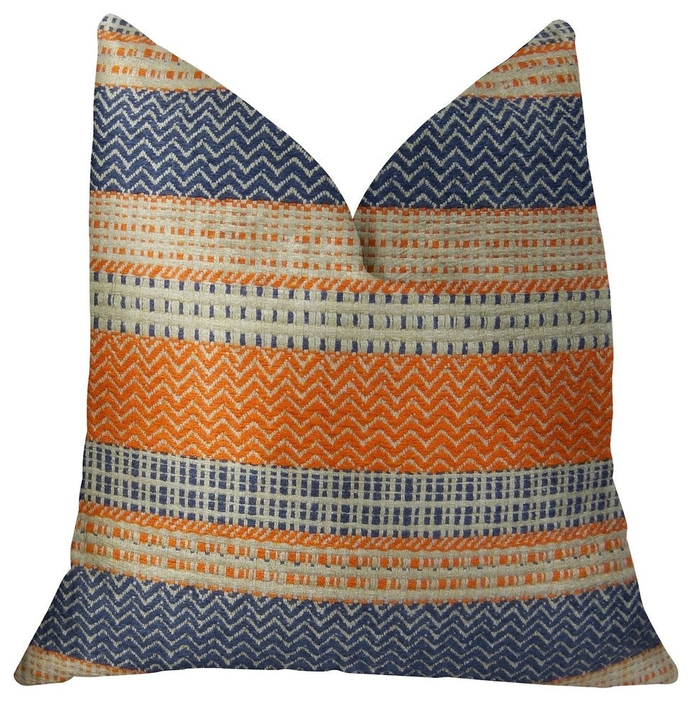 Anastasia Orange Navy and Cream Handmade Luxury Pillow, 20"x36" King