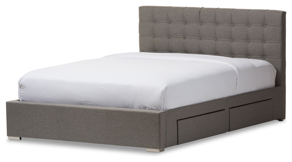 Rene Modern Gray Fabric 4-Drawer Queen Size Storage Platform Bed
