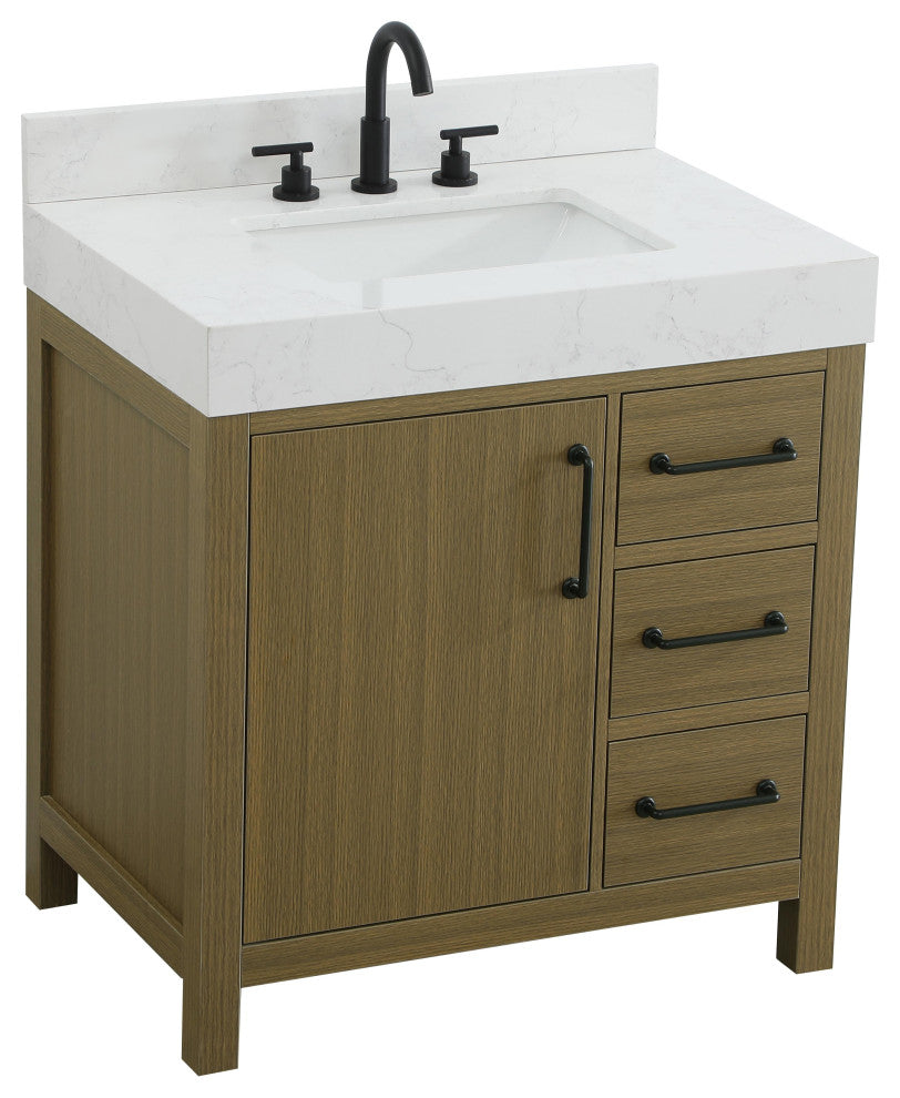 Home Living 32" Single Bathroom Vanity, Chestnut Brown With Backsplash