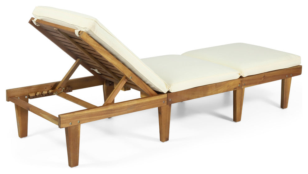 Paolo Outdoor Teak Wood Chaise Lounge With Cushion, Set of 2
