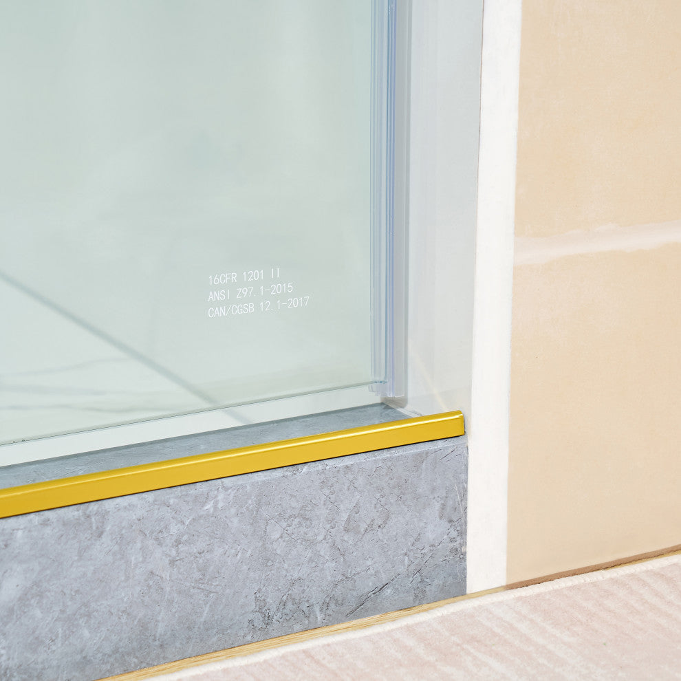 56"“60"Wx76" Frameless Sliding Shower Door With Clear Glass, Titanium Gold