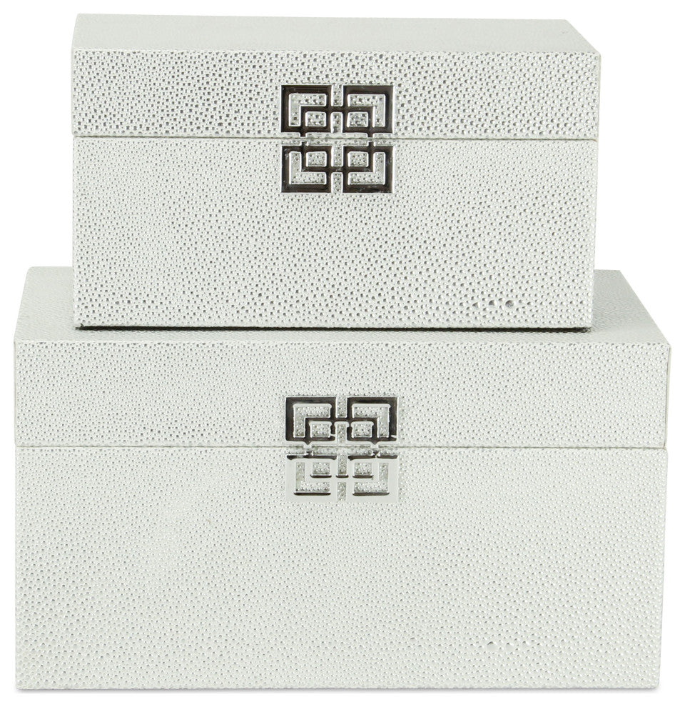 Galena "Double Happiness" Faux Shagreen Box Set, White Silver