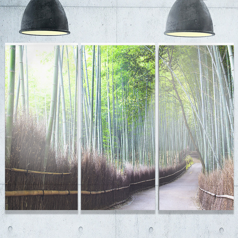 "Kyoto Bamboo Forest Pathway" Forest Metal Wall Art, 3 Panels, 36"x28"