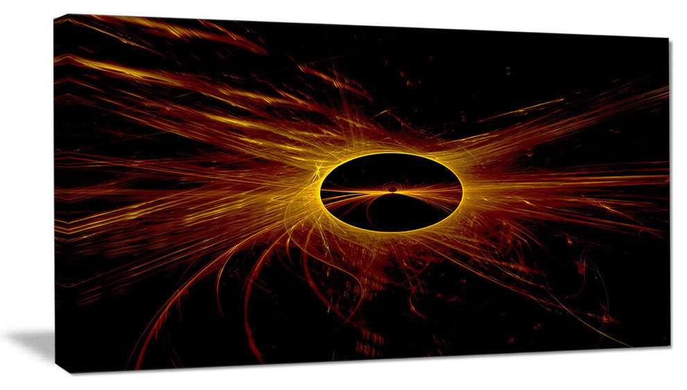 Dark Solar Eclipse on Black, Abstract Art on Canvas, 32x16