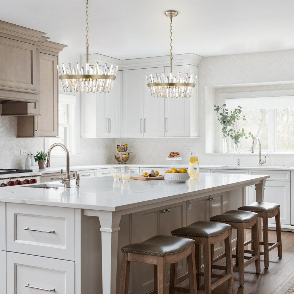 Eva 6-Light Glam Crystal Glass Prism Round Chandelier, Brushed Silver-Ish Champagne