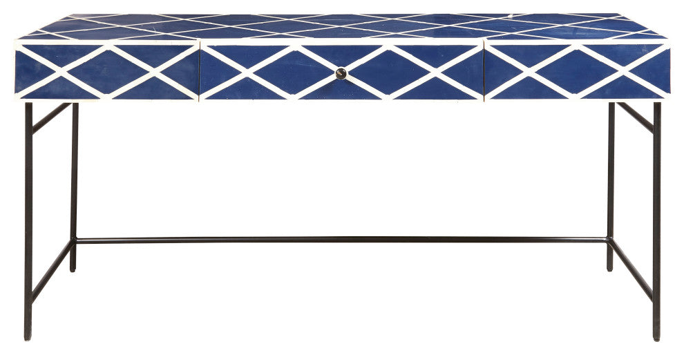 Navy Blue Writing Desk With Storage Drawer