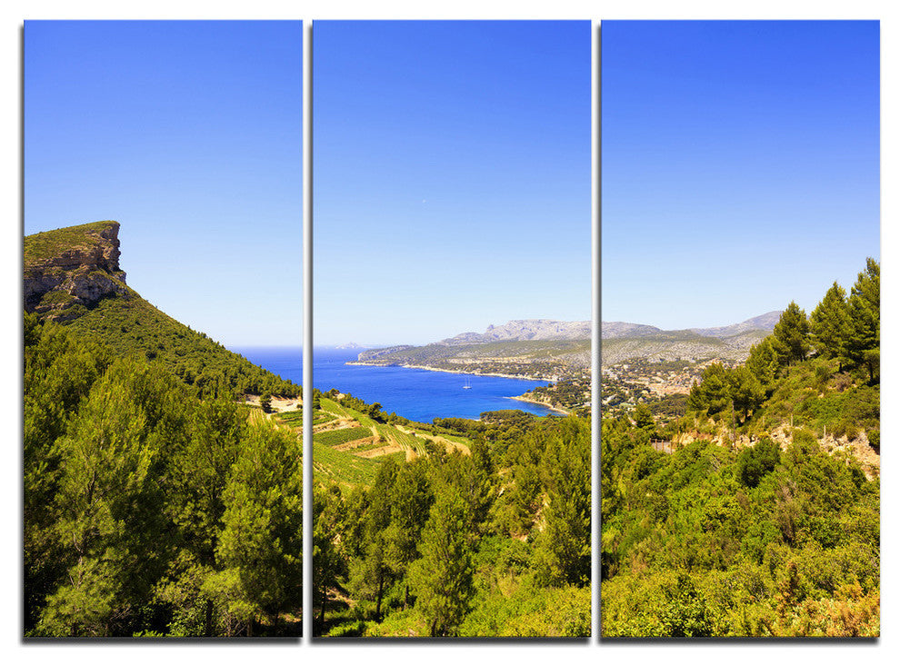 "Cassis Bay from Route des Cretes" Metal Wall Art, 3 Panels, 36"x28"