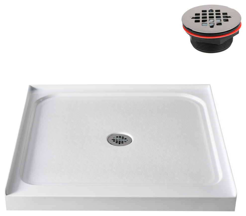 GB-537-152 36"x36" Alcove Acrylic Shower Base, Center Drain, Drain Included