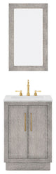 Hugo Carrara White Marble Countertop Vanity in Gray Oak, Satin Gold Hardware, 24", Vanity With Mirror