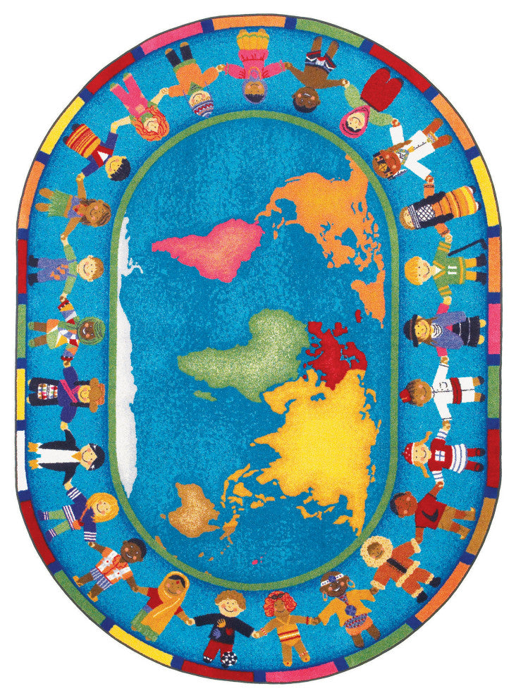 Kid Essentials Rug, Hands Around the World, 7'8"x10'9" Oval