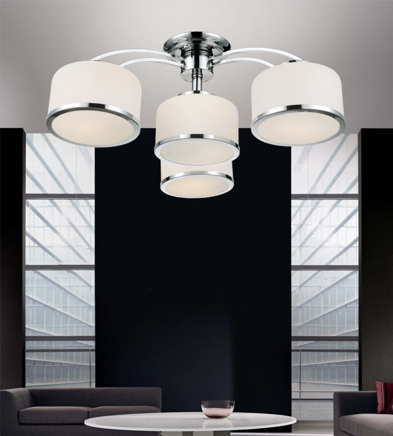 Frosted 4 Light Drum Shade Flush Mount With Chrome Finish