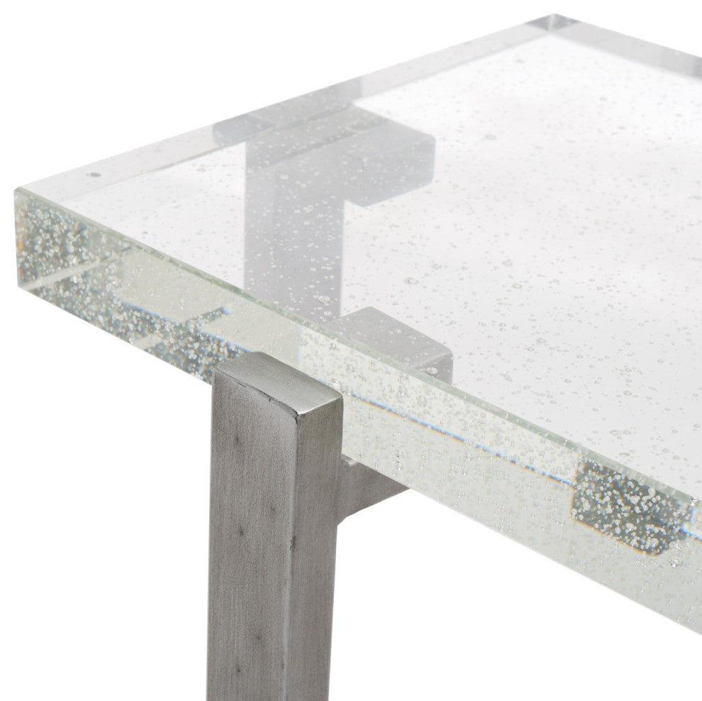Safavieh Couture Jazlyn Square Bubble Glass Table, Silver/Clear