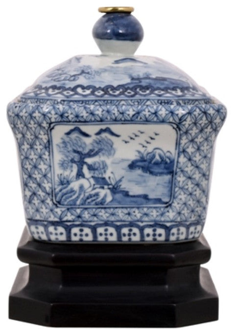 Blue and White Porcelain Candy Box Table Lamp Blue Willow 15"