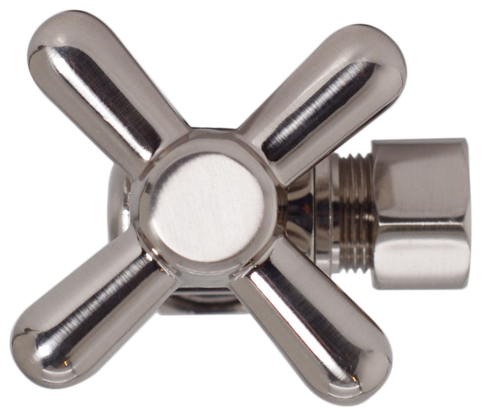 Angle Stop, 5/8" Od X 3/8" Od - 1/4-Turn Cross Handle In Satin Nickel