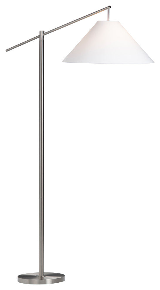 68.25"H Silver Steel Floor Lamp With White Linen Shade