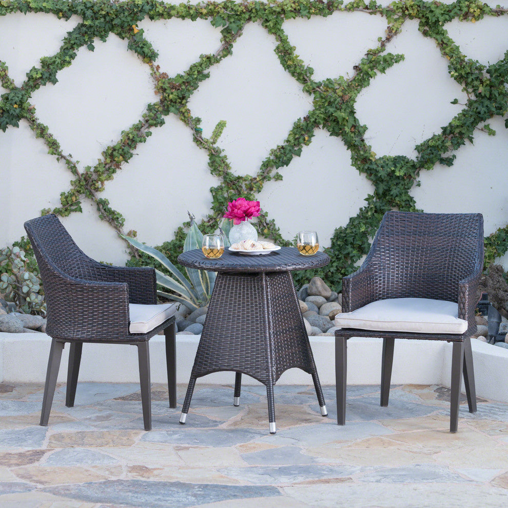 GDF Studio 3-Piece Hennry Outdoor Wicker Round Bistro Set With Cushions