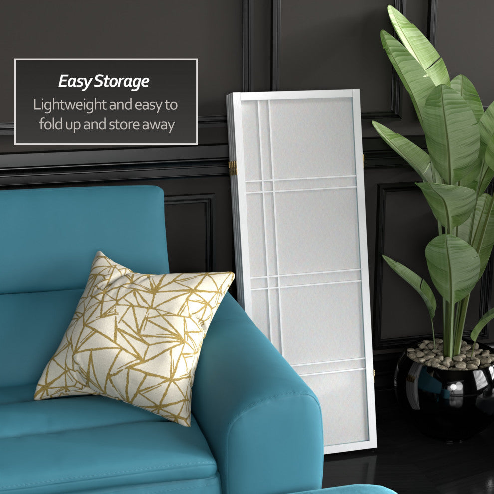 4' Tall Double Cross Shoji Screen, White, 4 Panels