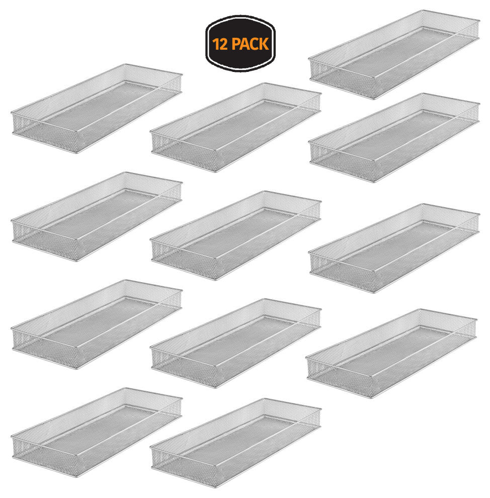 Silver Mesh Desk Drawer Organizer Tray Multipurpose Storage Holder, 6x15x2, 12