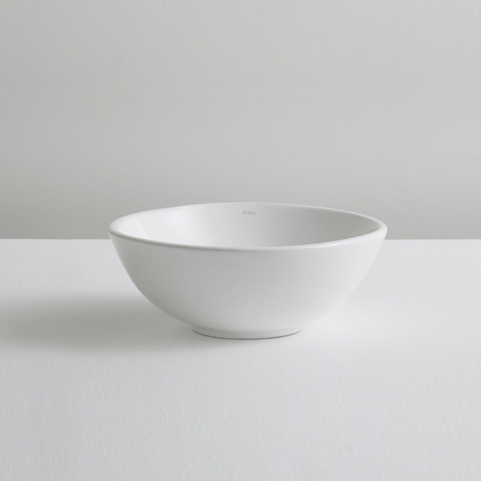 Elavo Ceramic Round Vessel White Sink, PU Drain Chrome