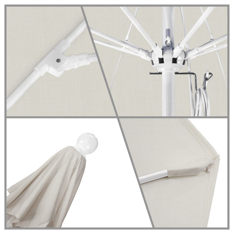 11' Fiberglass Umbrella With White Frame, Woven Granite, 11'