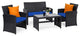 Costway 4PCS Patio Rattan Furniture Conversation Set Cushion Sofa Table Garden