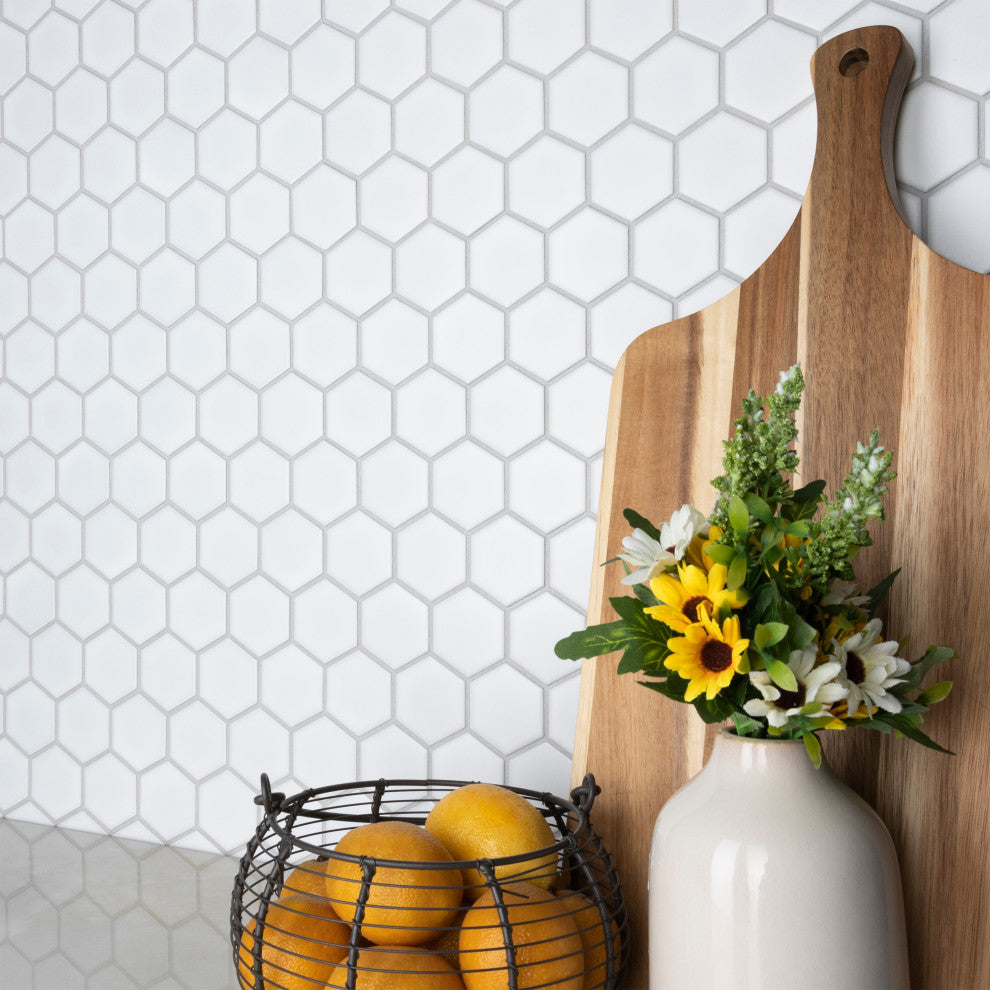 Metro 2" Hex Matte White Porcelain Floor and Wall Tile