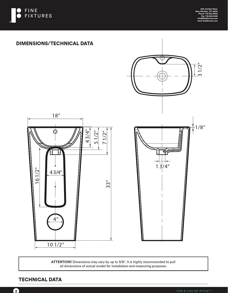 Elegant One-Piece Plainfield Pedestal Sink, Vitreous China, White