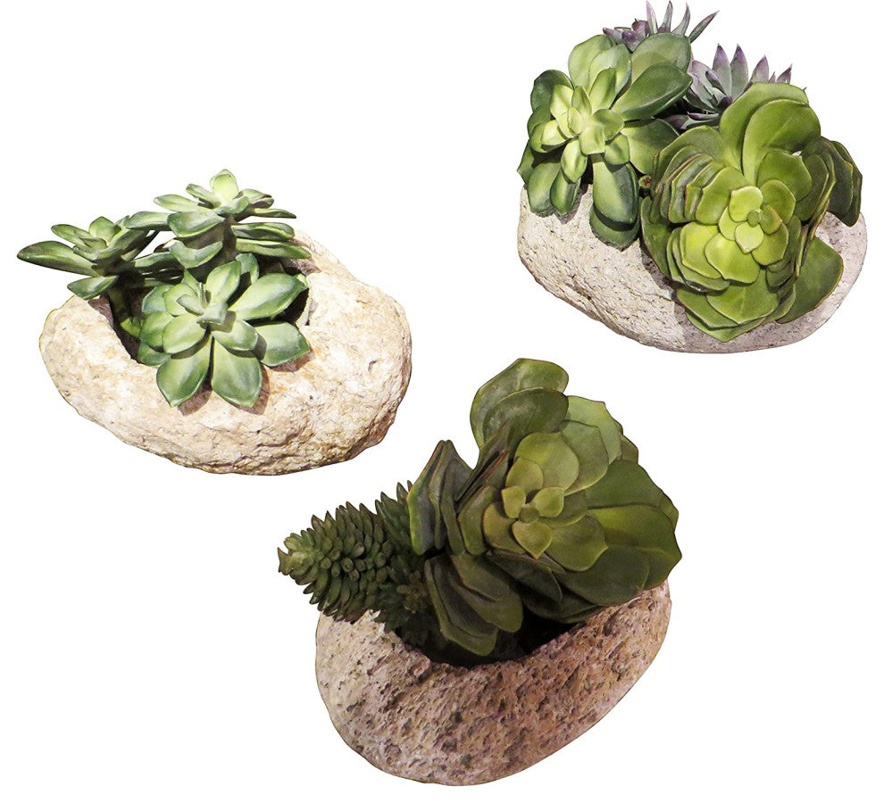Rustic Natural Stone Planters Set of 3 Rustic Volcanic Rock Free Form Modern