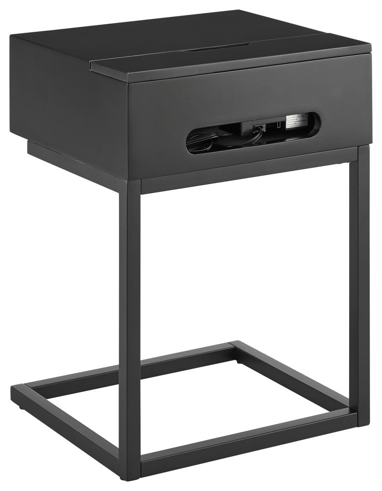 Daeg Smart Side Table, Matte Black With American Walnut Veneer Drawer