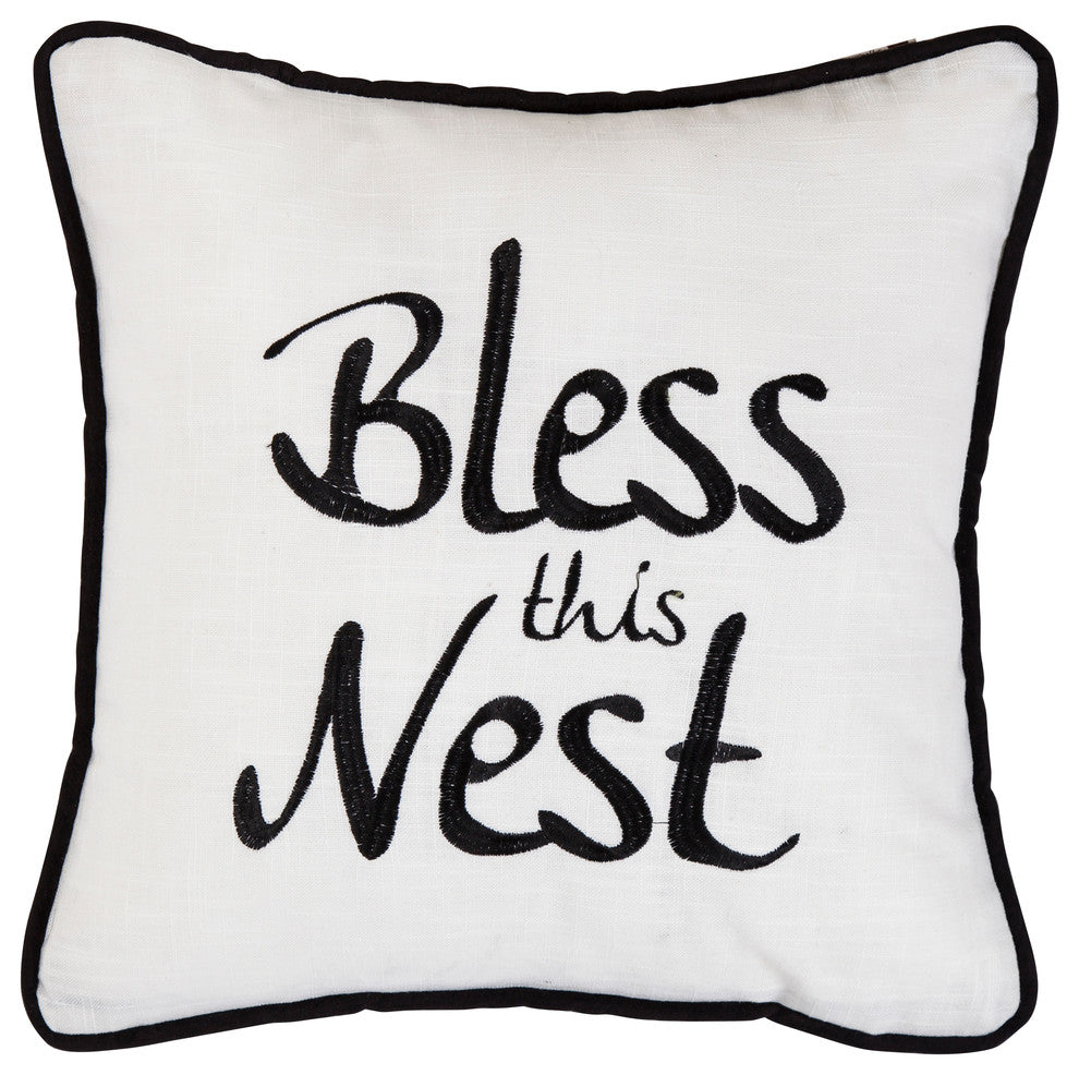 Bless This Nest Embroidered Pillow, 18"x18"