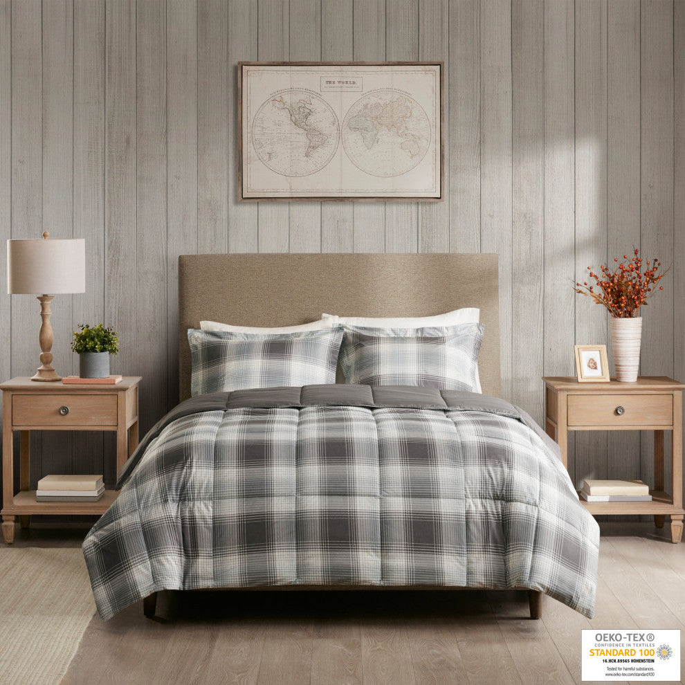 Woolrich Woodsman Plaid Soft Spun Comforter Mini Set, Liber Grey