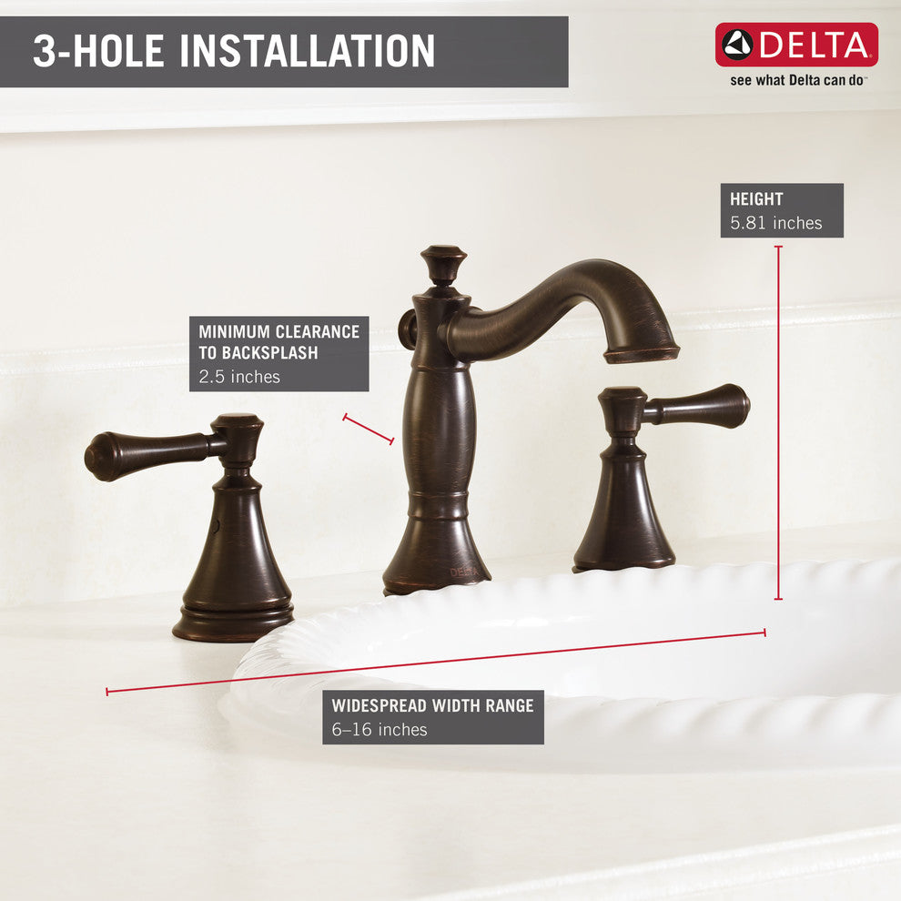 Delta Cassidy Two Handle Widespread Bathroom Faucet, Venetian Bronze
