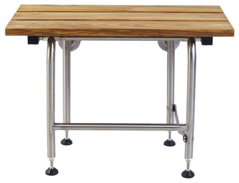 Rectangular Folding Shower Seat, Teak Wood, 34.5 Inch, Legs