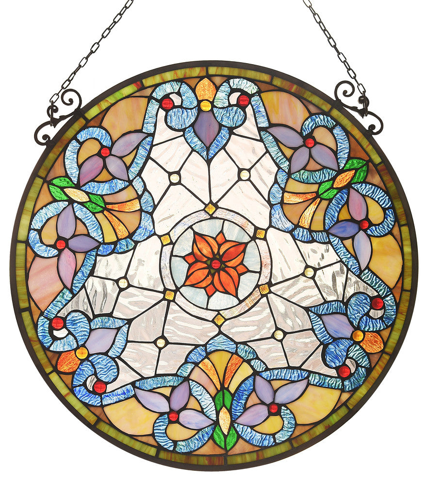 CHLOE-Lighting NORAH Victorian Tiffany-glass Window Panel 24" Tall