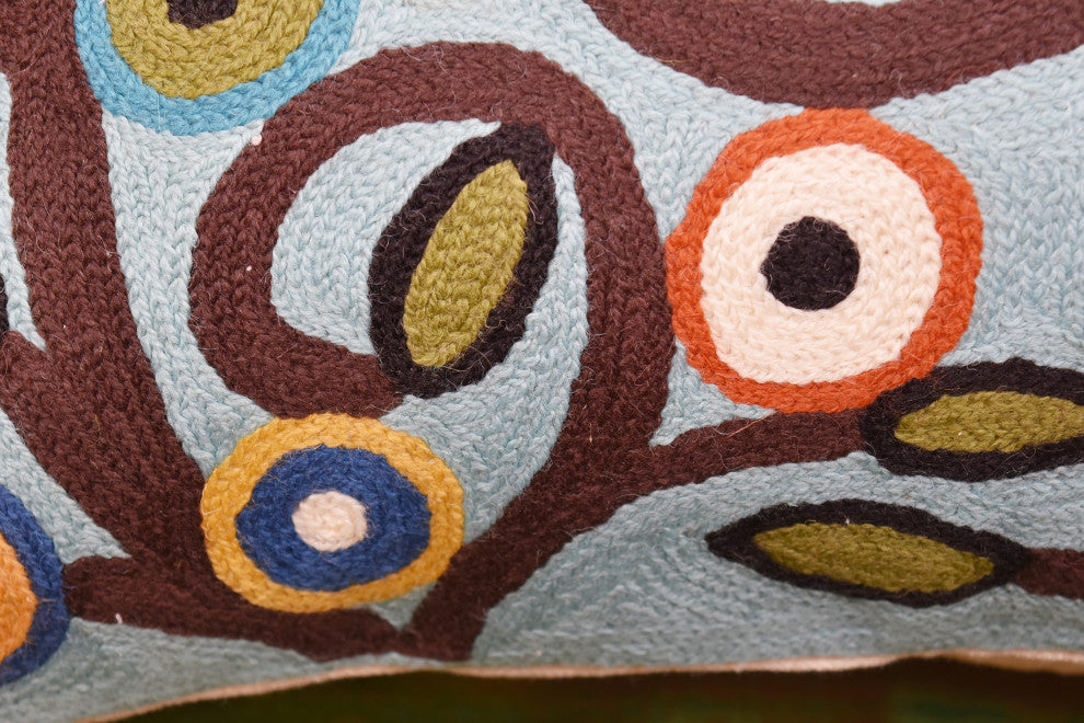 Lumbar Blue Tree Of Life Pillow Cover Birds Accent Pillows Handmade Wool 14x20"