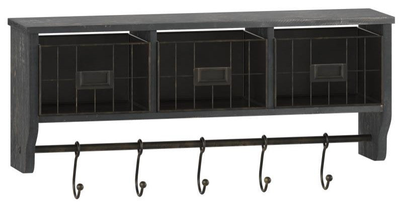 Daly Wall Mounted 24"Solid Pine Wood Coat Rack, Black Wash